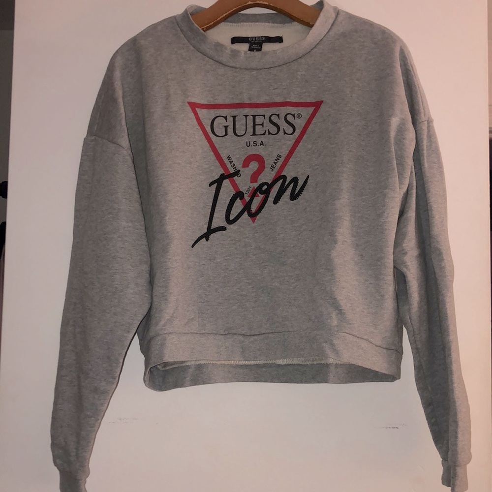 Guess Gray and Red Icon Sweater
